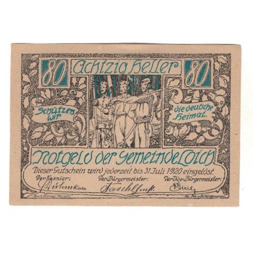 Geldschein, Österreich, Loich N.Ö. Gemeinde, 80 Heller, Texte 7, 1920
