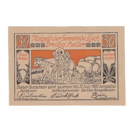Billet, Autriche, Loich N.Ö. Gemeinde, 30 Heller, Texte 3, 1920, 1920-07-31