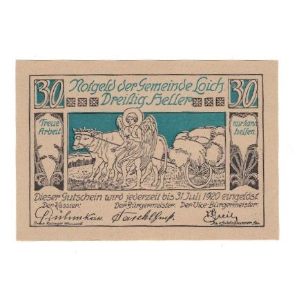 Billet, Autriche, Loich N.Ö. Gemeinde, 30 Heller, Texte 6, 1920, 1920-07-31