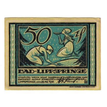 Banknote, Germany, Lippspringe, Bad Stadt, 50 Pfennig, arbre, 1921, 1920-05-28