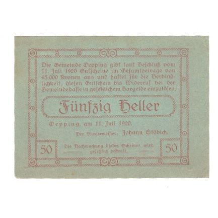 Banknote, Austria, Öpping O.Ö. Gemeinde, 50 Heller, Texte, 1920, 1920-07-11