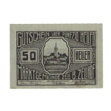 Banknote, Austria, Zell bei Zellhof O.Ö. Marktgemeinde, 50 Heller, paysage