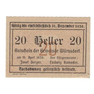 Geldschein, Österreich, Würnsdorf, 20 Heller, N.D, 1920, 1920-04-15, VZ