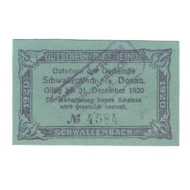 Billet, Autriche, Schwallenbach An Der Donau, 10 Heller, Texte, 1920