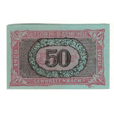Geldschein, Österreich, Schwallenbach An Der Donau, 50 Heller, Texte, 1920
