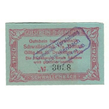 Geldschein, Österreich, Schwallenbach An Der Donau, 50 Heller, Texte, 1920