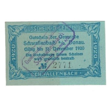 Billet, Autriche, Schwallenbach An Der Donau, 80 Heller, Texte, 1920