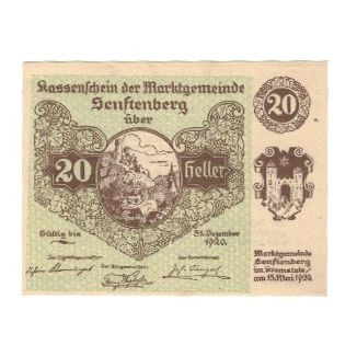 Geldschein, Österreich, Senftenberg N.Ö. Gemeinde, 20 Heller, texte 1, 1920
