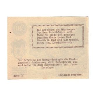 Geldschein, Österreich, Senftenberg N.Ö. Gemeinde, 20 Heller, texte 1, 1920
