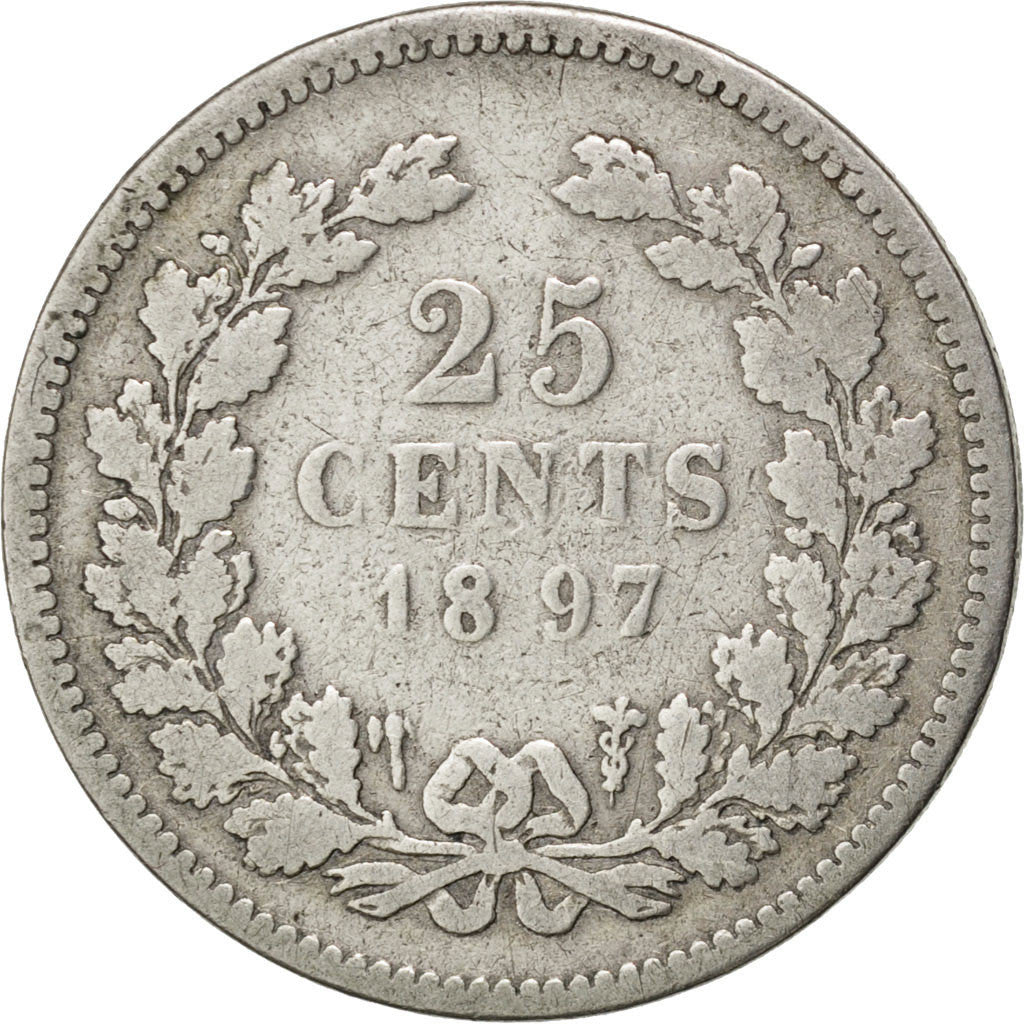 Pays-Bas, Wilhelmina I, 25 Cents, 1897, Argent, B+, KM:115