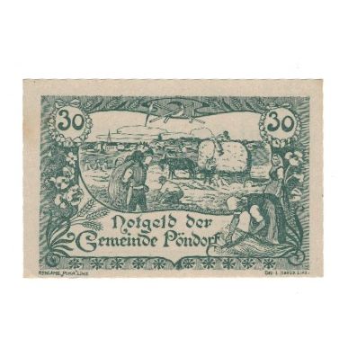 Geldschein, Österreich, Pöndorf O.Ö. Gemeinde, 30 Heller, Texte 2, 1920