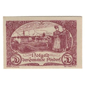 Geldschein, Österreich, Pöndorf O.Ö. Gemeinde, 50 Heller, Texte, 1920