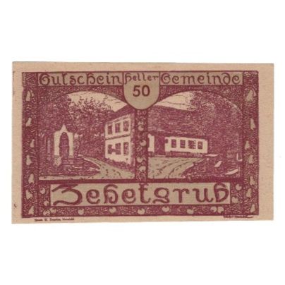 Geldschein, Österreich, Zehetgrub N.Ö. Gemeinde, 50 Heller, Texte, 1920