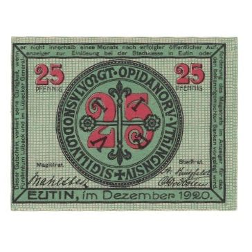 Banknote, Germany, Eutin Stadt, 25 Pfennig, paysage, 1920, 1920-12-31