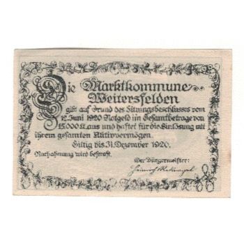 Geldschein, Österreich, Weitersfelden, 50 Heller, Texte, 1920, 1920-12-31, VZ