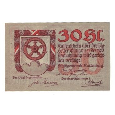 Geldschein, Österreich, Rattenberg, 30 Heller, Blason, 1920, 1920-12-31, VZ