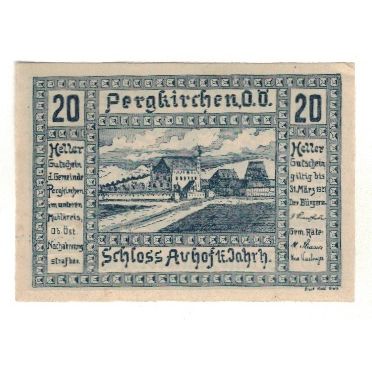 Geldschein, Österreich, Pergkirchen O.Ö. Gemeinde, 20 Heller, paysage, 1920