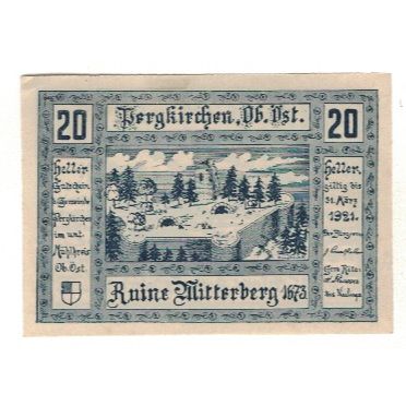 Geldschein, Österreich, Pergkirchen O.Ö. Gemeinde, 20 Heller, paysage, 1920