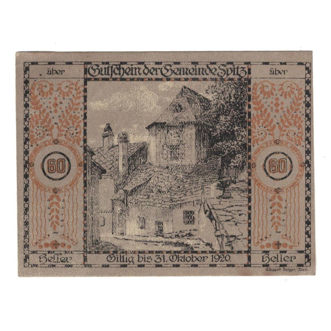Geldschein, Österreich, Wachauer Notgeld N.Ö. Gemeinden, 60 Heller, Texte