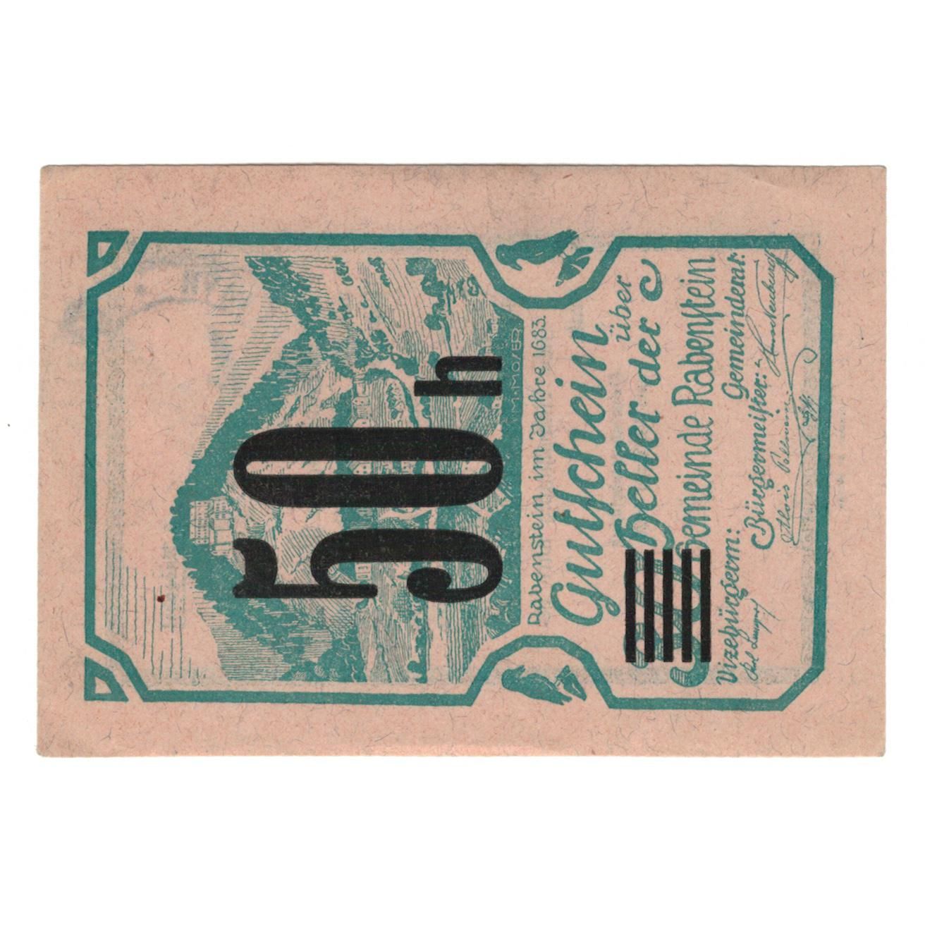 Geldschein, Österreich, Rabenstein N.Ö. Gemeinde, 50 Heller, Texte 2, 1920
