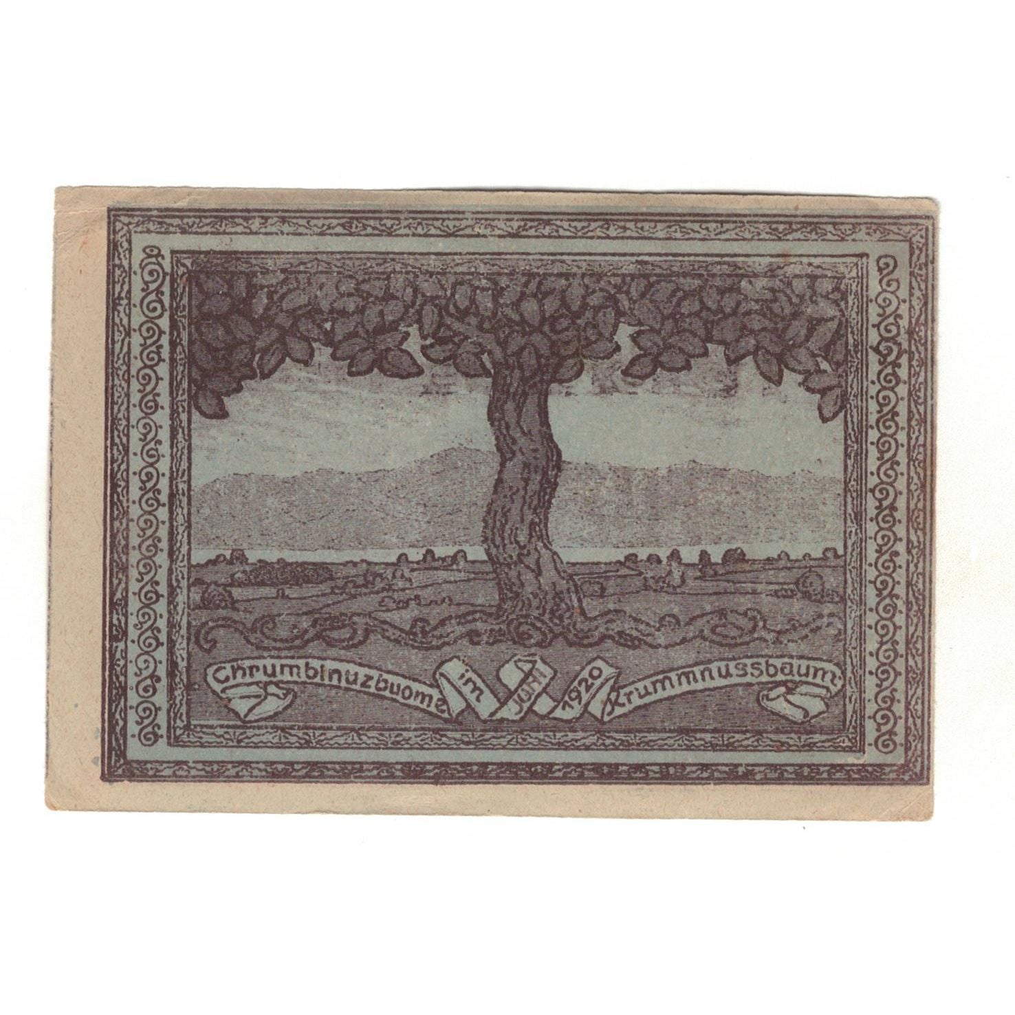 Geldschein, Österreich, Krumnussbaum N.Ö. Gemeinde, 50 Heller, paysage, 1920