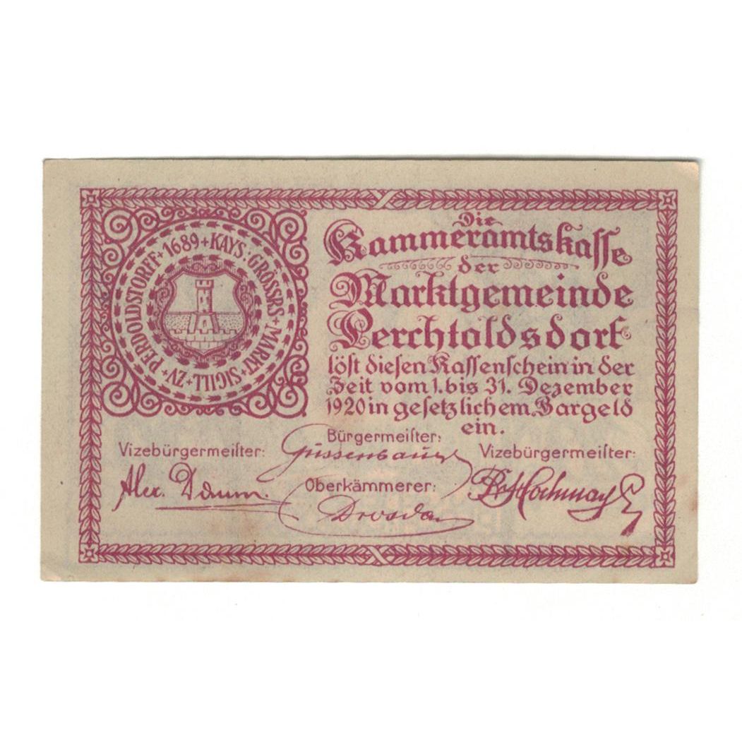 Geldschein, Österreich, Perchtoldsdorf N.Ö. Gemeinde, 20 Heller, Texte, 1920