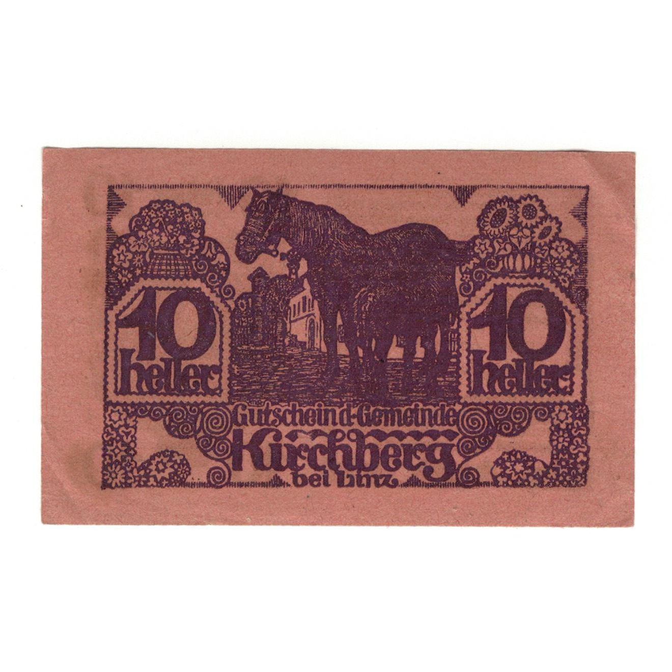 Geldschein, Österreich, Kirchberg bei Linz O.Ö. Gemeinde, 10 Heller, Blason
