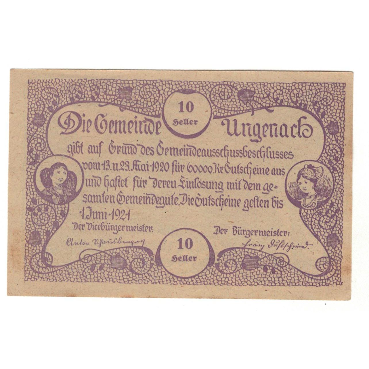 Geldschein, Österreich, Ungenach O.Ö. Gemeinde, 10 Heller, paysage, 1920