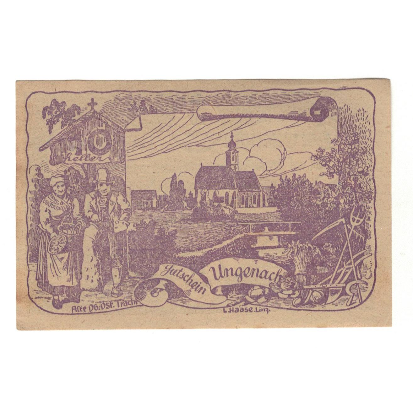 Geldschein, Österreich, Ungenach O.Ö. Gemeinde, 10 Heller, paysage, 1920