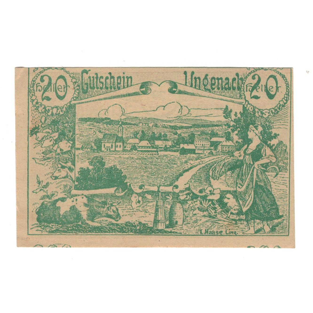Geldschein, Österreich, Ungenach O.Ö. Gemeinde, 20 Heller, paysage, 1920