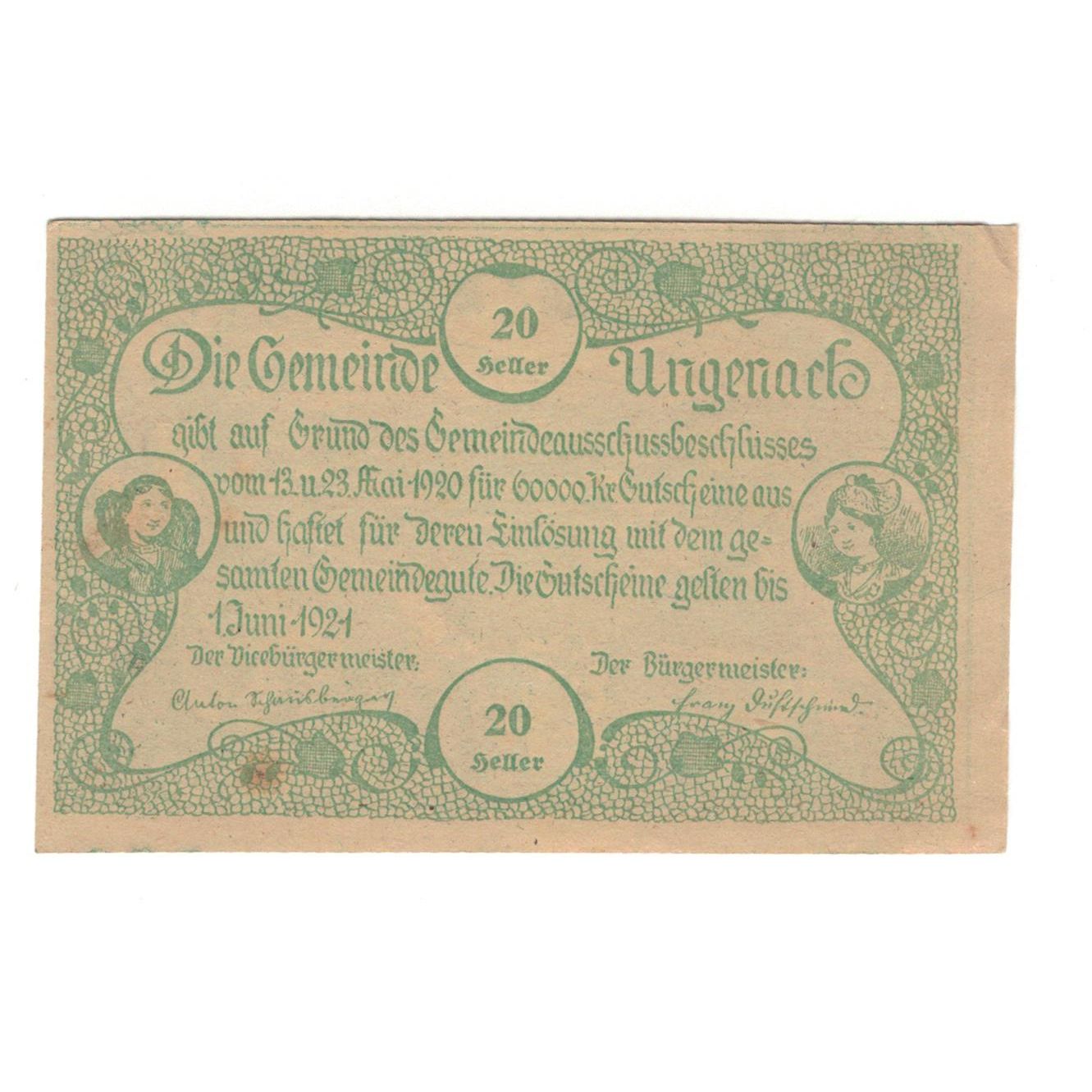 Geldschein, Österreich, Ungenach O.Ö. Gemeinde, 20 Heller, paysage, 1920