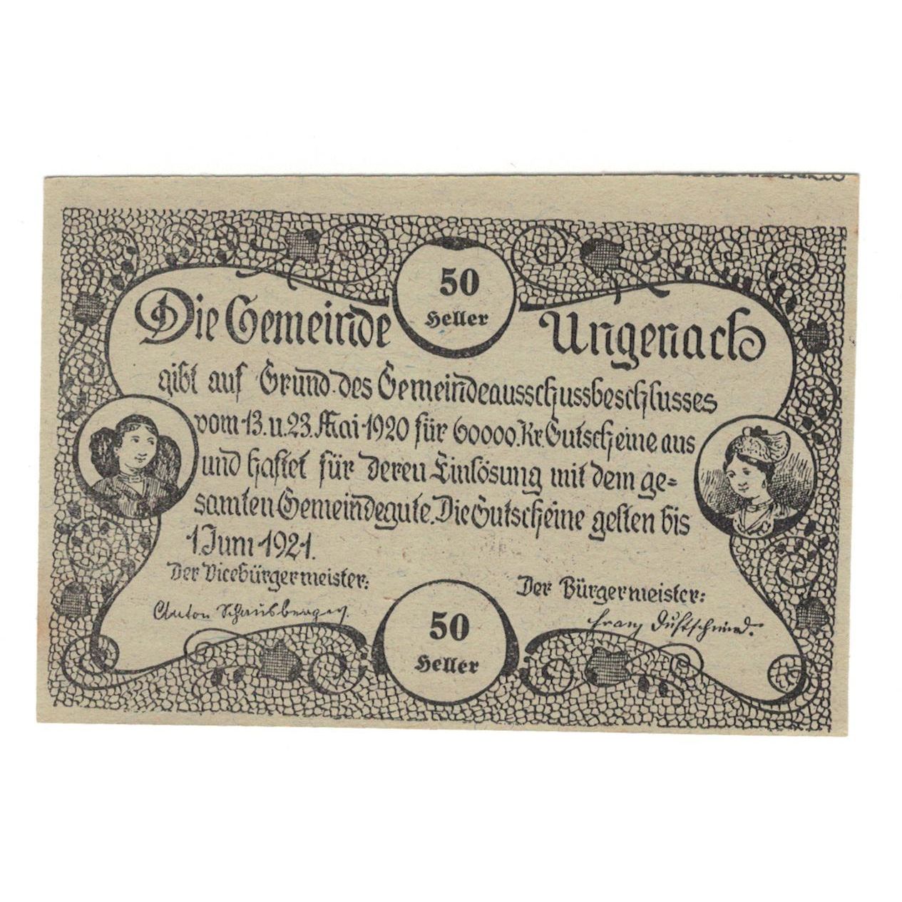 Geldschein, Österreich, Ungenach O.Ö. Gemeinde, 50 Heller, paysage, 1920