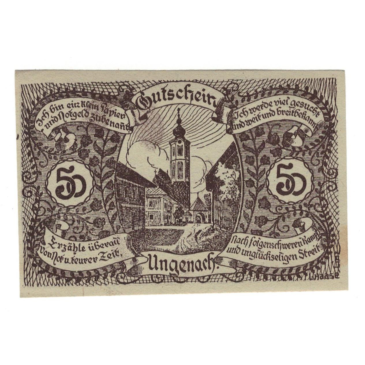 Geldschein, Österreich, Ungenach O.Ö. Gemeinde, 50 Heller, paysage, 1920
