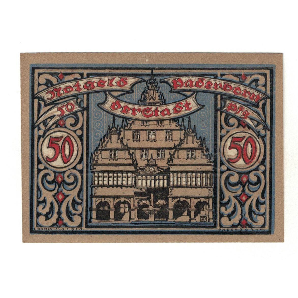 Banknote, Germany, Paderborn Stadt, 50 Pfennig, château, 1920, 1920-03-01