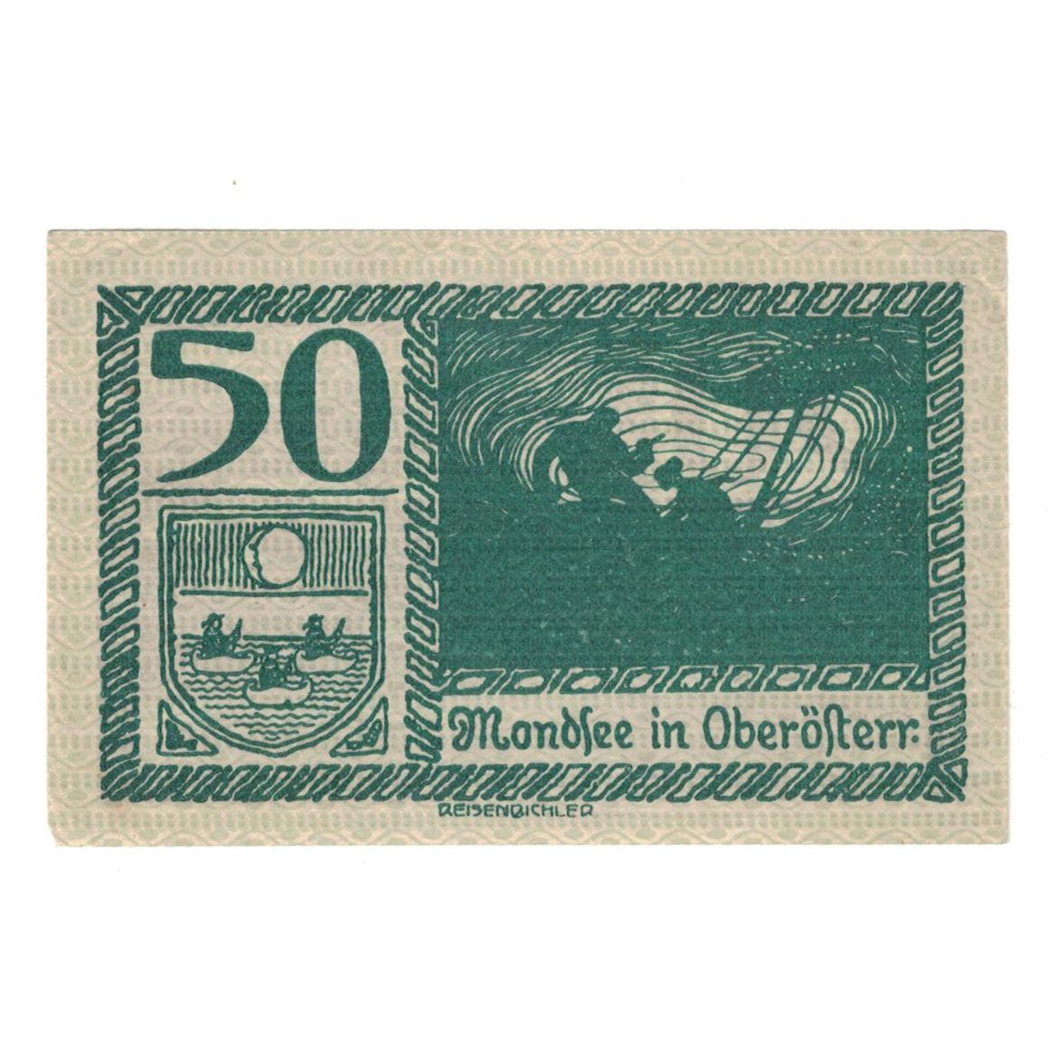 Geldschein, Österreich, Mondsee O.Ö. Marktgemeinde, 50 Heller, Blason, 1920