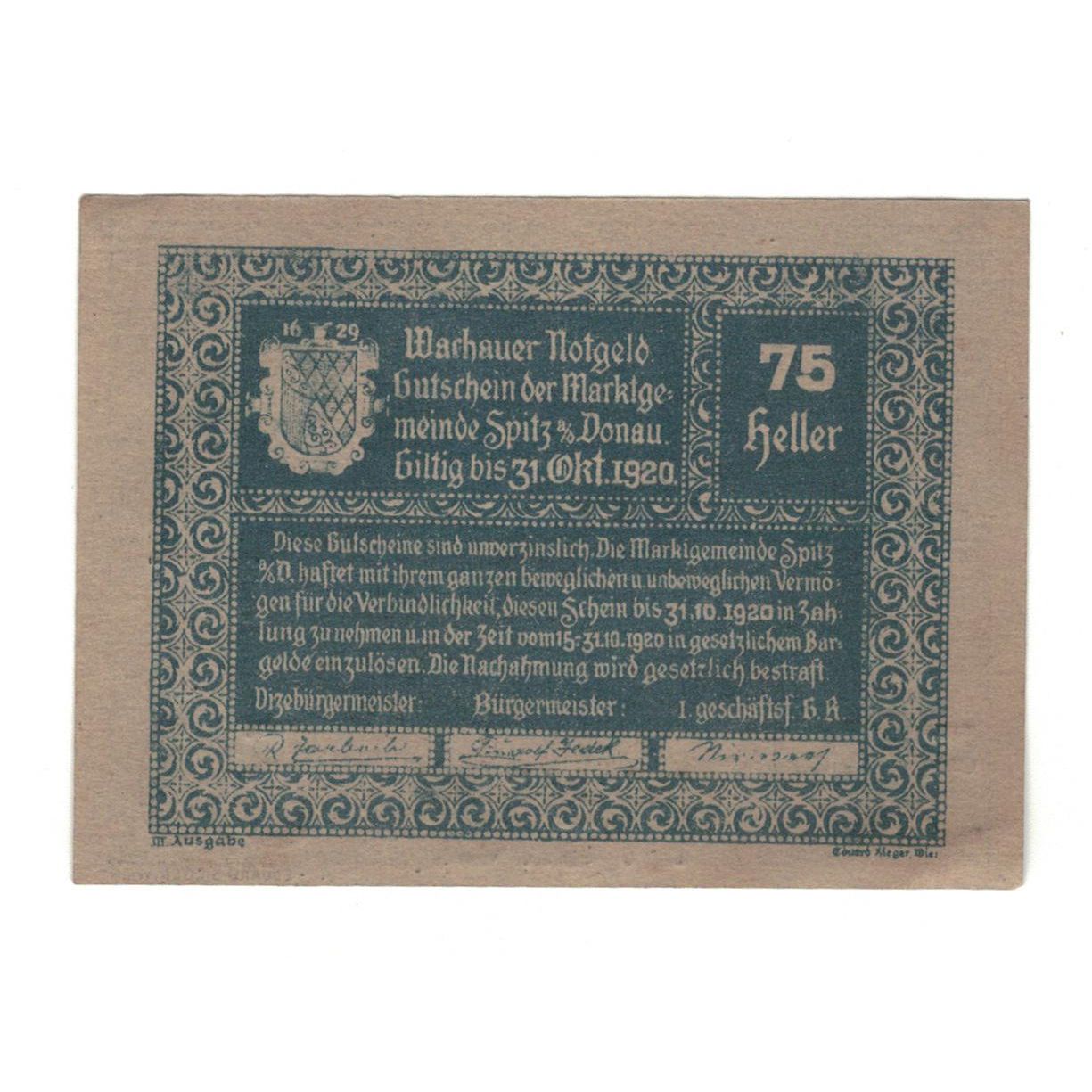 Geldschein, Österreich, Wachauer Notgeld - Spitz - Kirche N.Ö. Gemeinde, 50