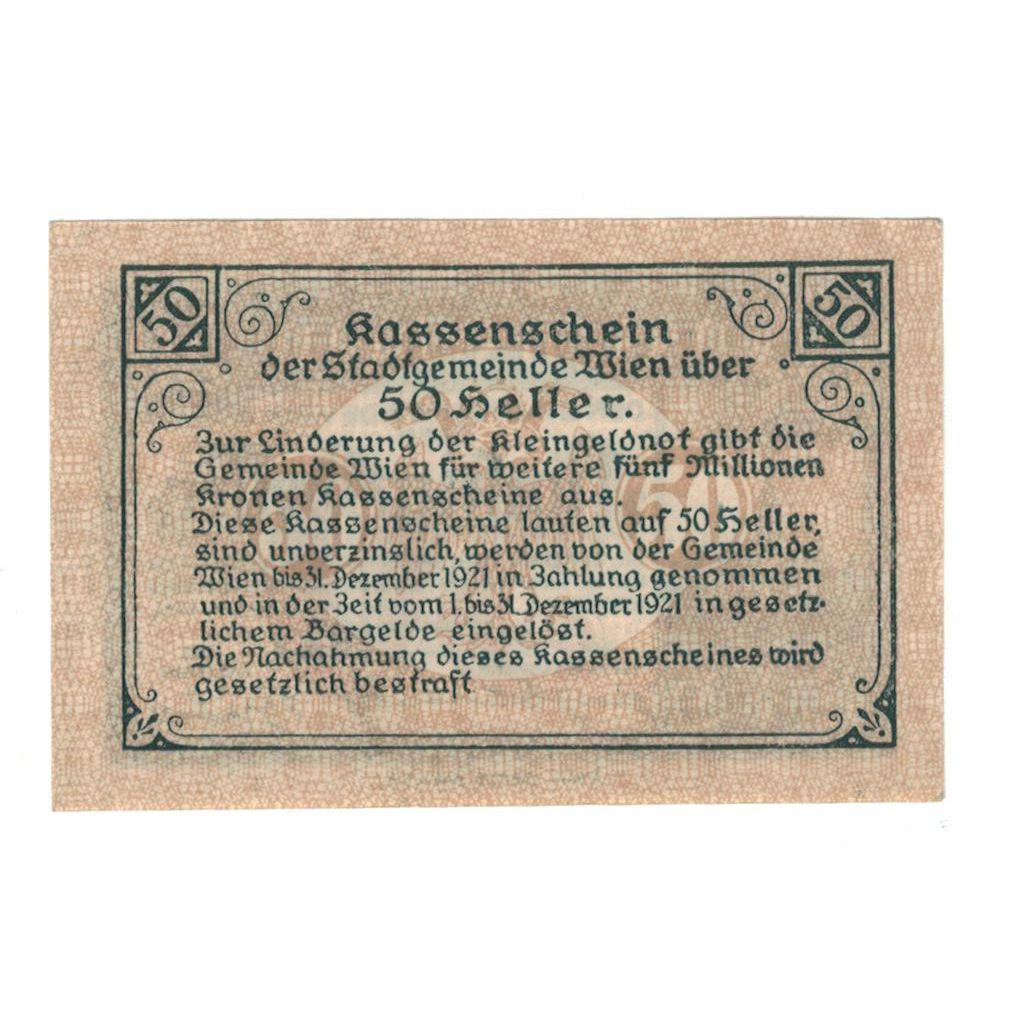 Geldschein, Österreich, Wien N.Ö. Stadtgemeinde, 50 Heller, Texte, 1920