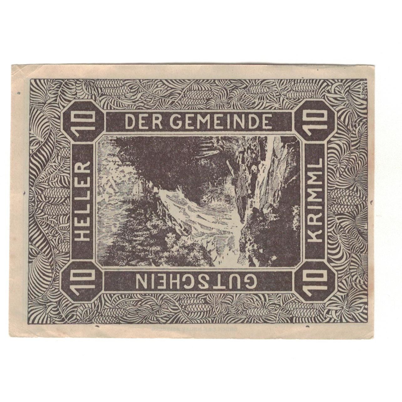 Geldschein, Österreich, Krimml Sbg. Gemeinde, 10 Heller, paysage, 1920