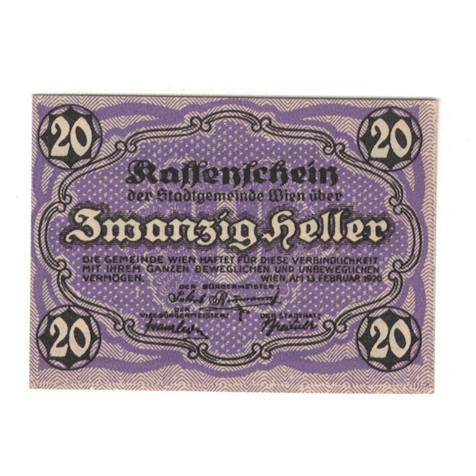 Geldschein, Österreich, Wien, 20 Heller, Texte, 1920, 1920-12-31, VZ, Mehl:FS