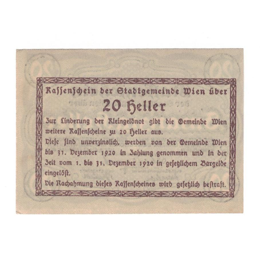 Geldschein, Österreich, Wien, 20 Heller, Texte, 1920, 1920-12-31, VZ, Mehl:FS