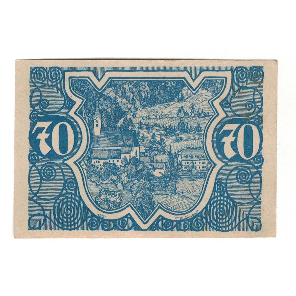 Geldschein, Österreich, Vorderstoder O.Ö. Gemeinde, 70 Heller, paysage, 1920