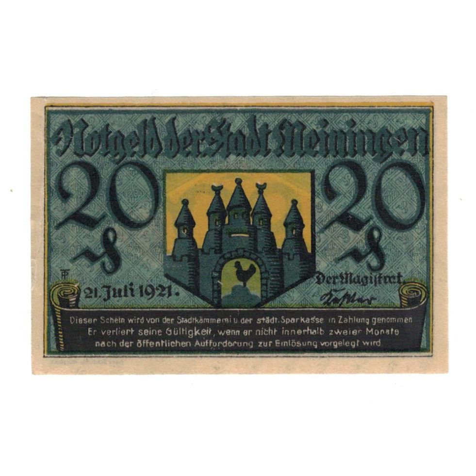Geldschein, Deutschland, Meiningen Stadt, 20 Pfennig, valeur faciale, 1921