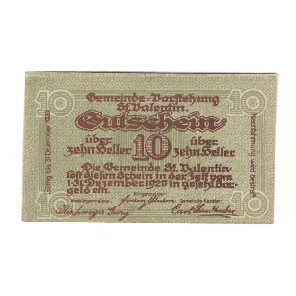 Geldschein, Österreich, St. Valentin N.Ö. Gemeinde, 10 Heller, village, 1920