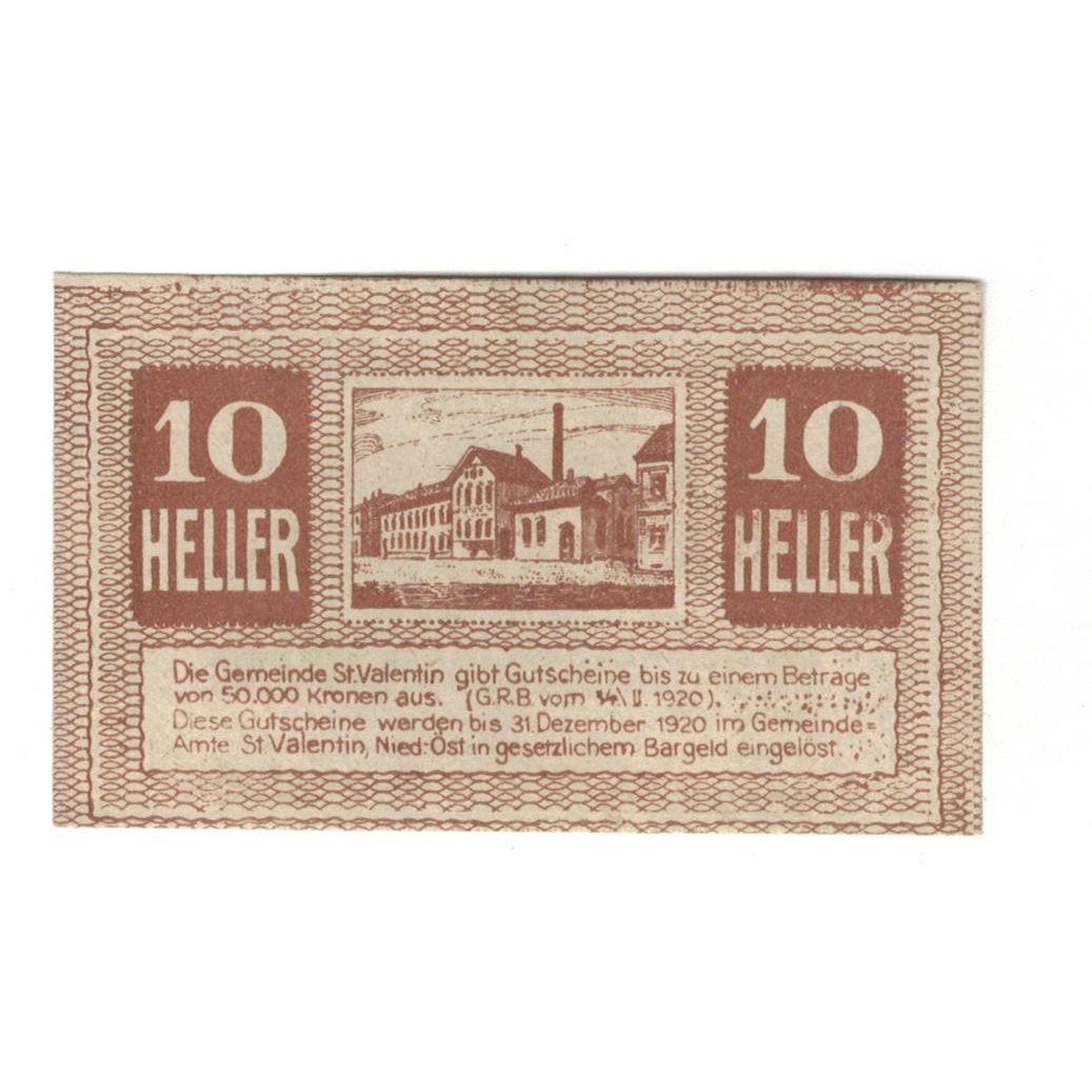 Geldschein, Österreich, St. Valentin N.Ö. Gemeinde, 10 Heller, village, 1920