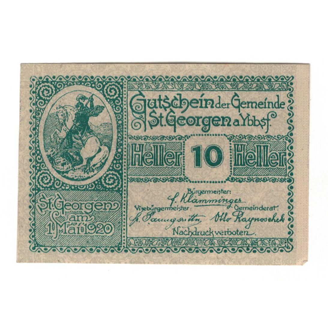 Geldschein, Österreich, St. Georgen am Ybbsfeld N.Ö. Gemeinde, 10 Heller