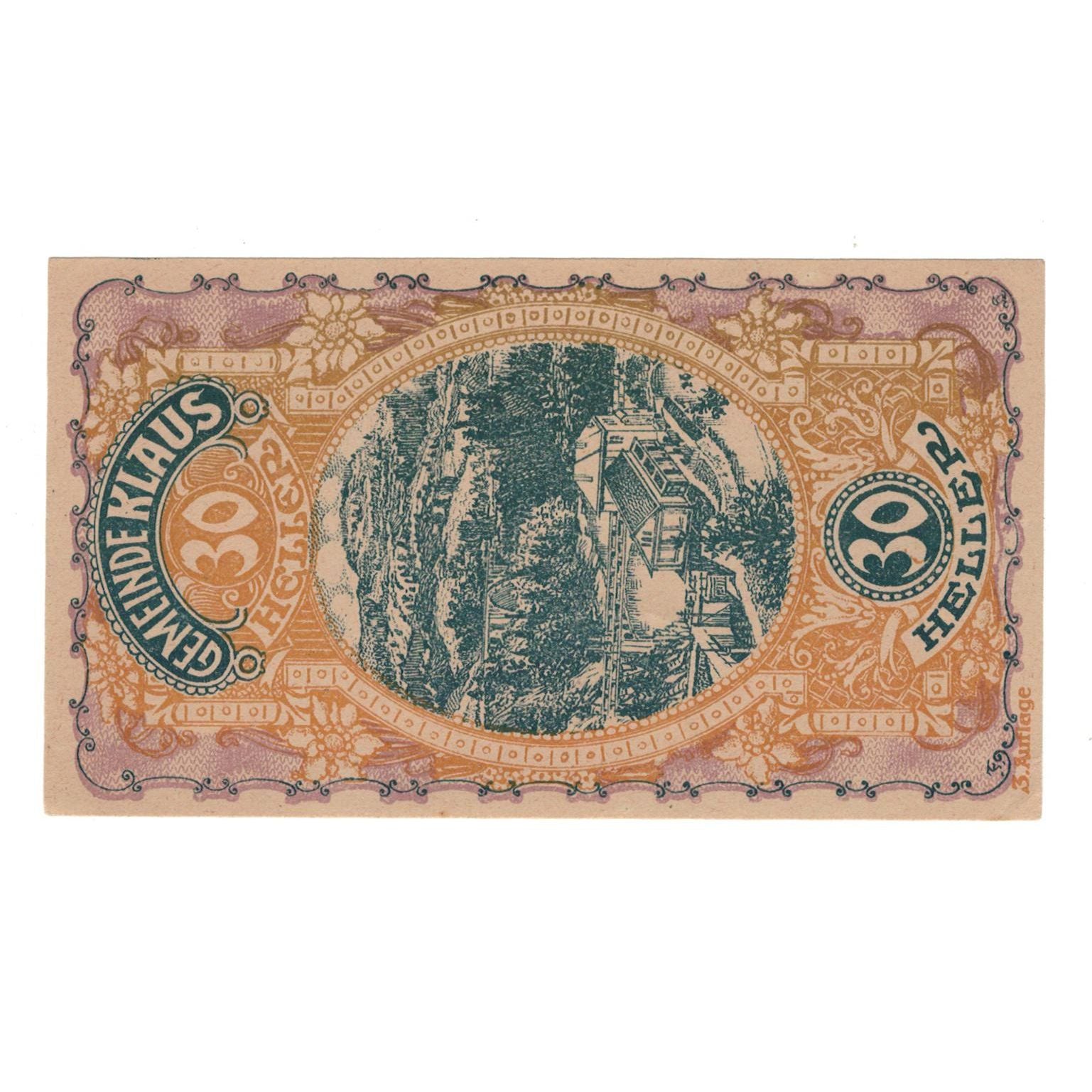 Geldschein, Österreich, Klaus O.Ö. Gemeinde, 30 Heller, Texte, 1920