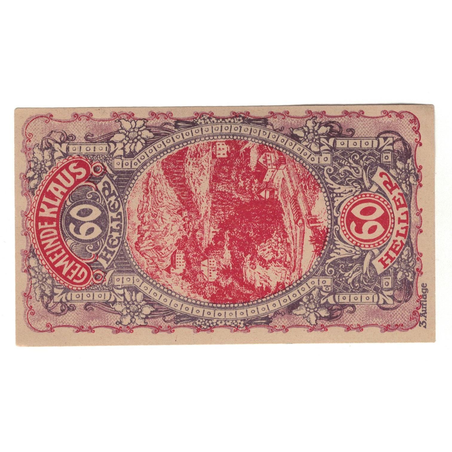 Billet, Autriche, Klaus O.Ö. Gemeinde, 60 Heller, Texte, 1920, 1920-06-15, SUP