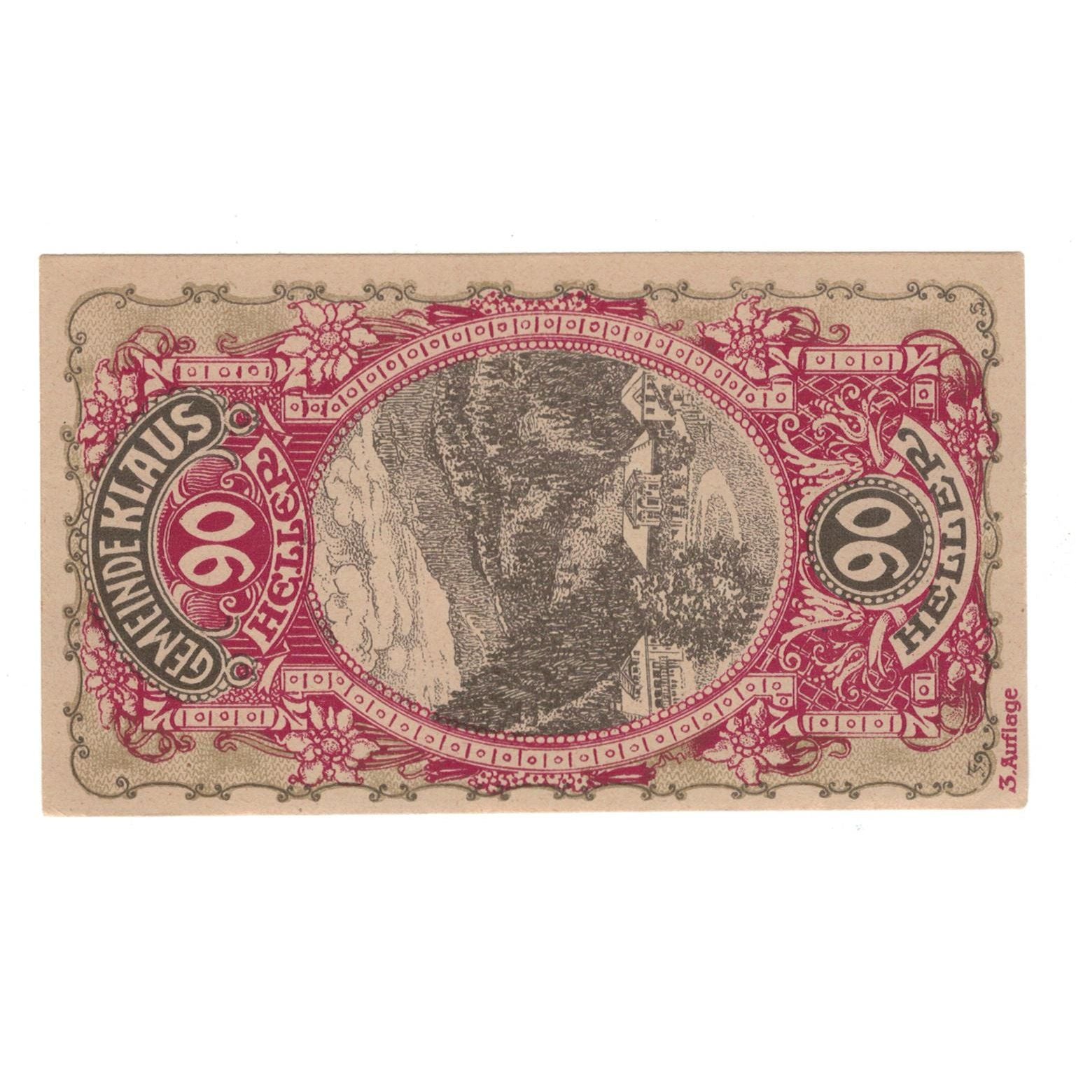Geldschein, Österreich, Klaus O.Ö. Gemeinde, 90 Heller, Texte, 1920