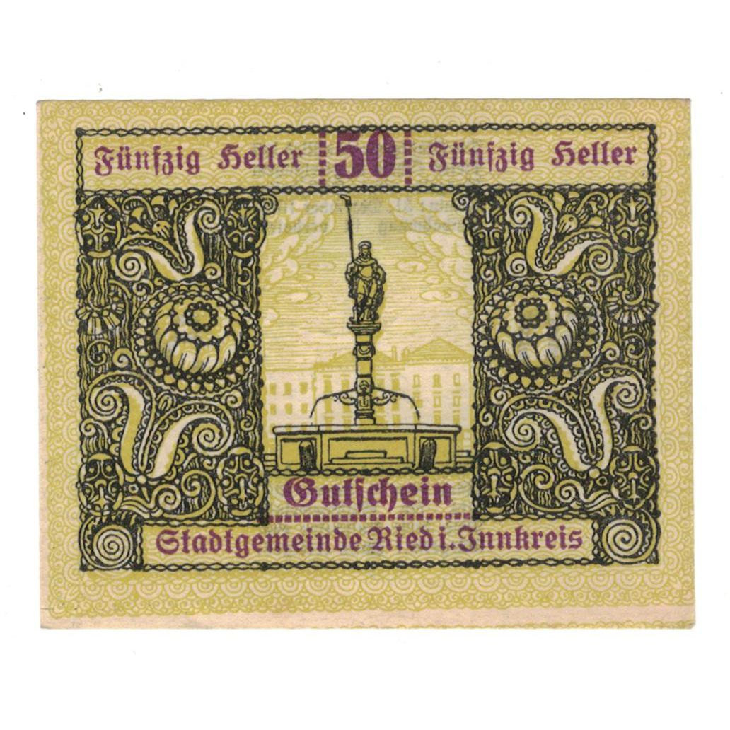Geldschein, Österreich, Ried im Innkreis O.Ö. Stadtgemeinde, 50 Heller, Texte