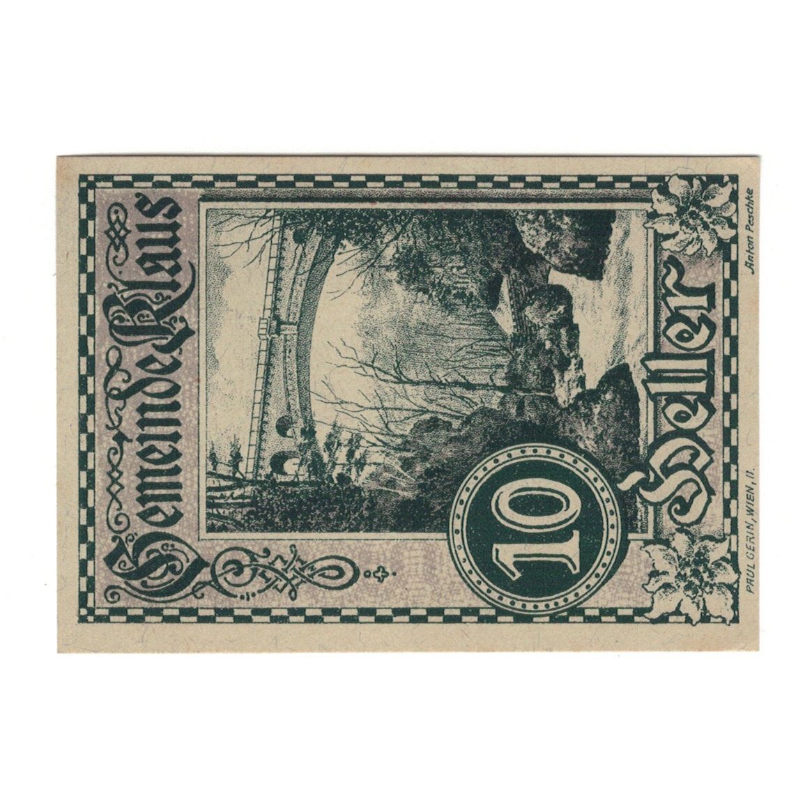 Geldschein, Österreich, Klaus O.Ö. Gemeinde, 10 Heller, Texte 3, 1920